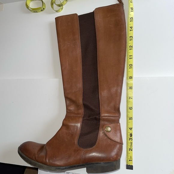 Franco Sarto Tahini Brown Leather Tall Zippered Boot with Button Detail Sz 8.5 - Picture 11 of 12